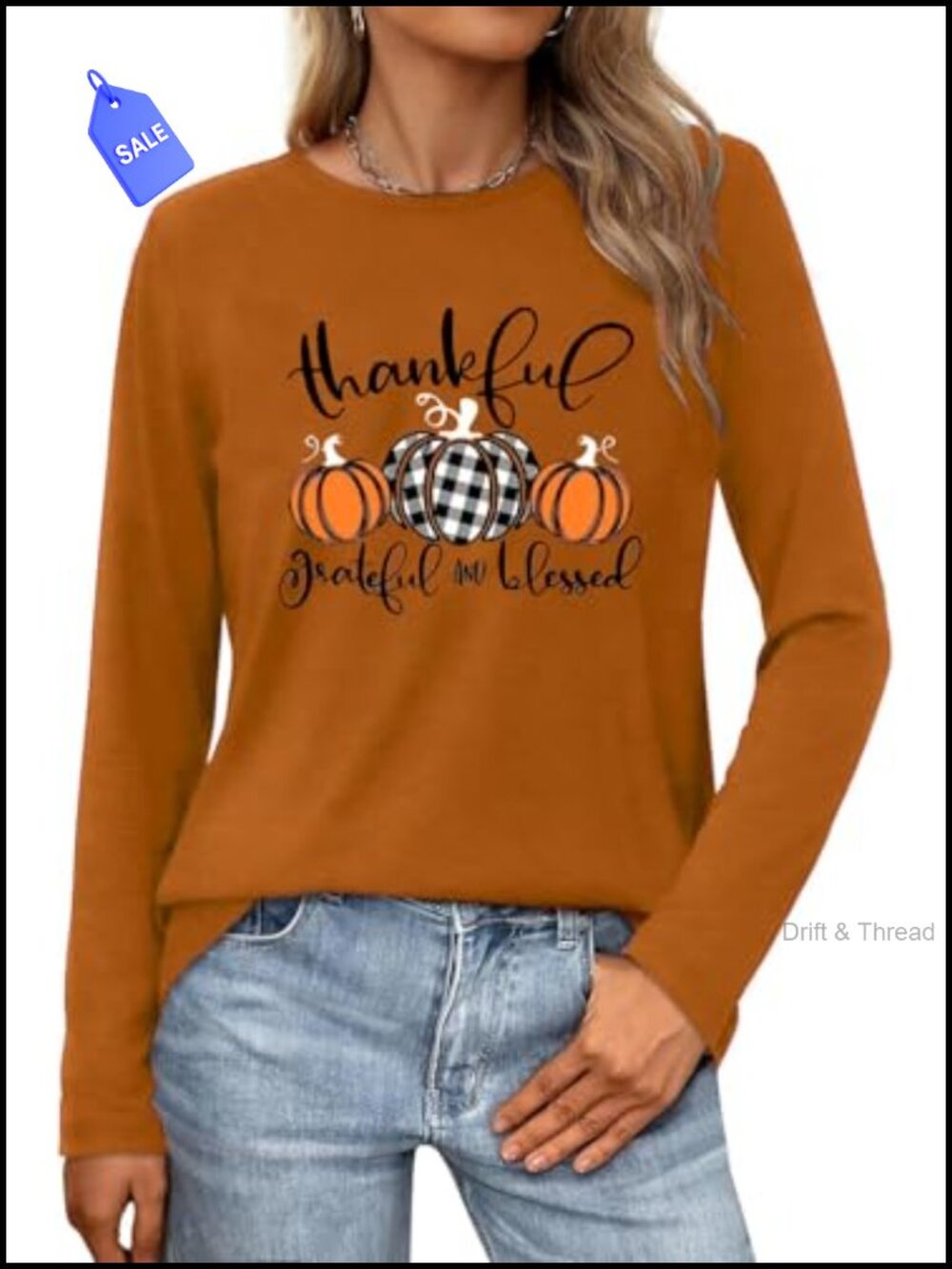 Women's Funny Pumpkin Graphic Long Sleeve Fall Holiday Tee